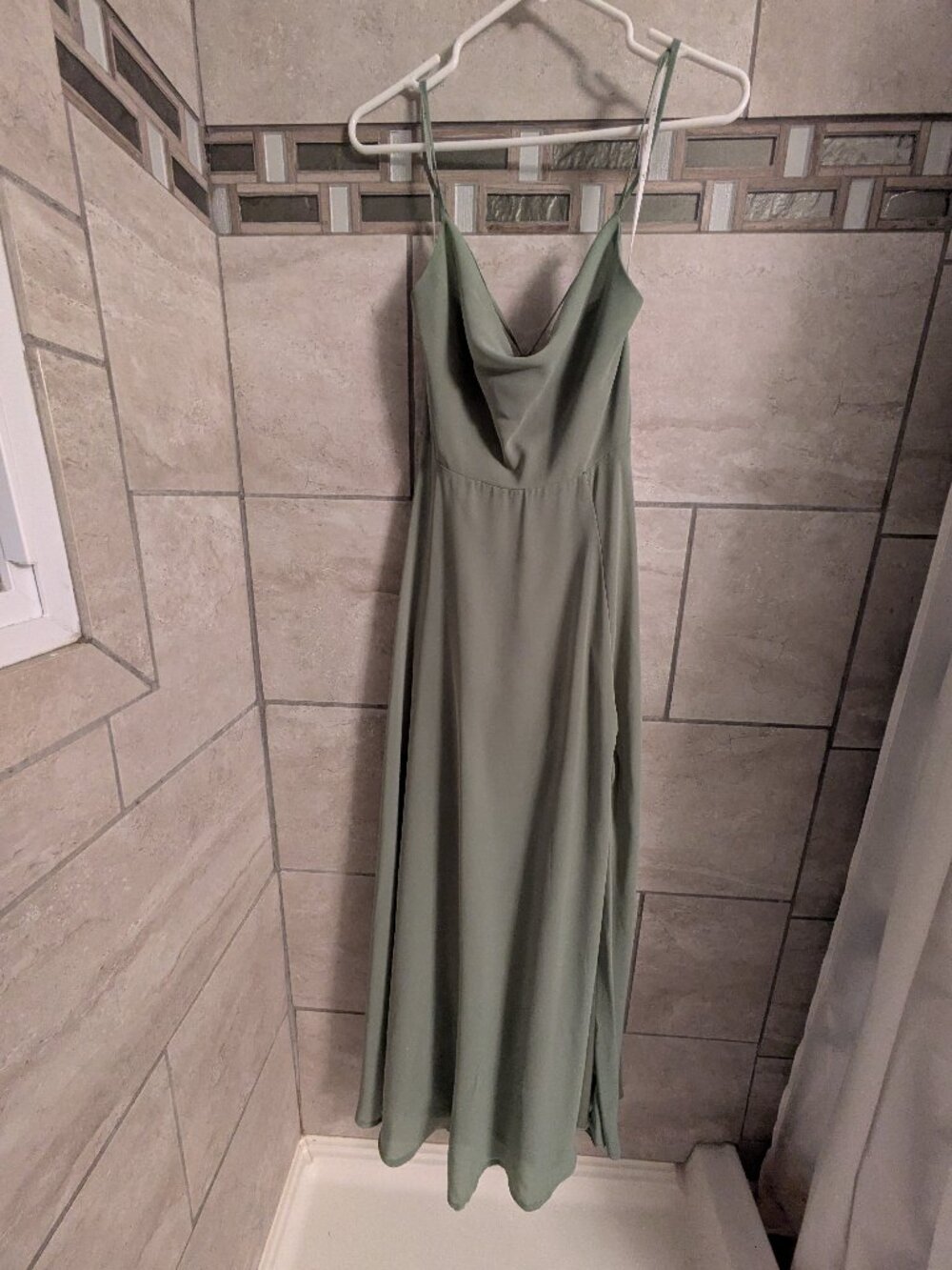 Sage Green Cowl Neck Lace-Up Maxi Dress